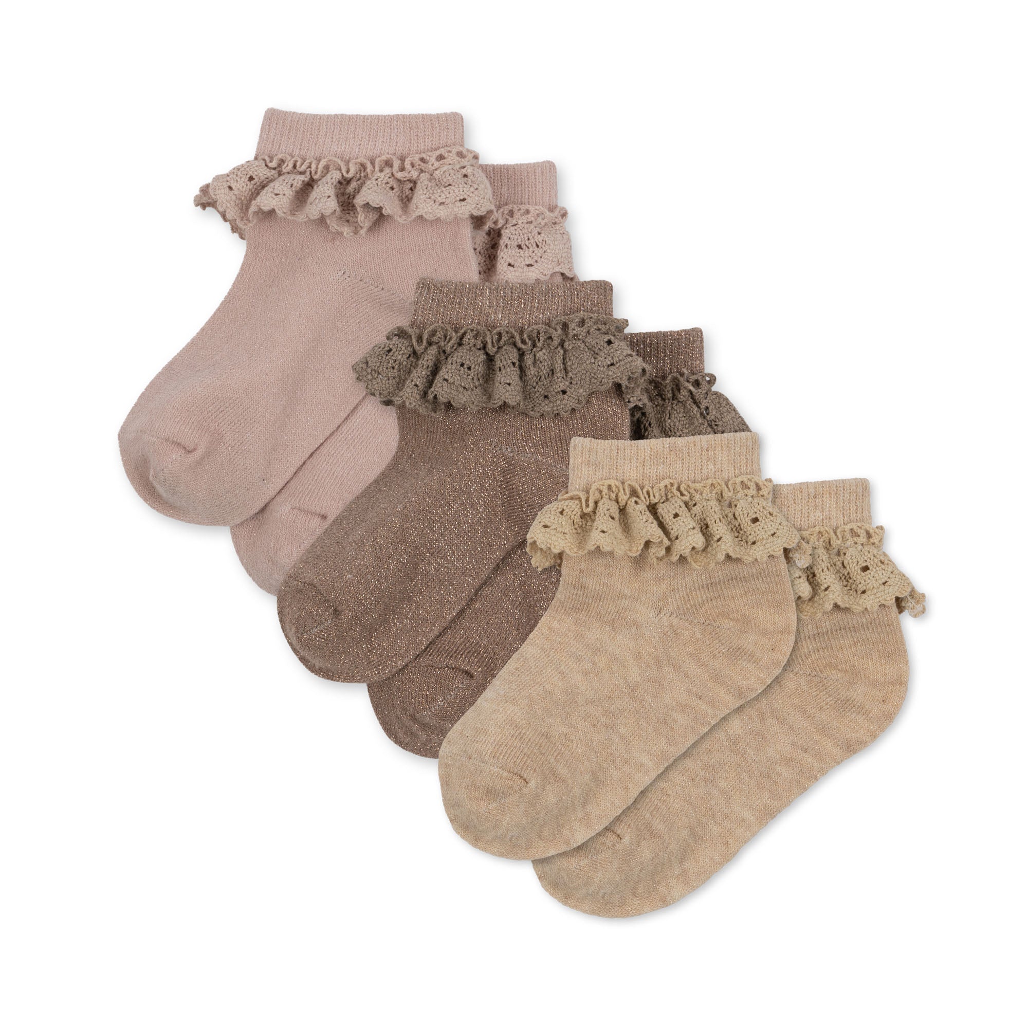 Lace lurex sokjes 3-pack | Rose/Sand/Roebuck