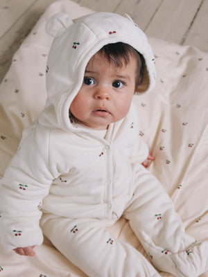 Newborn onesie met capuchon | Buitenpakje - Cherry