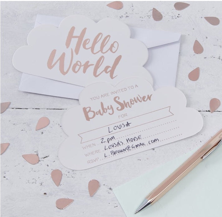 Babyshower uitnodigingen 'hello world' | Rosé